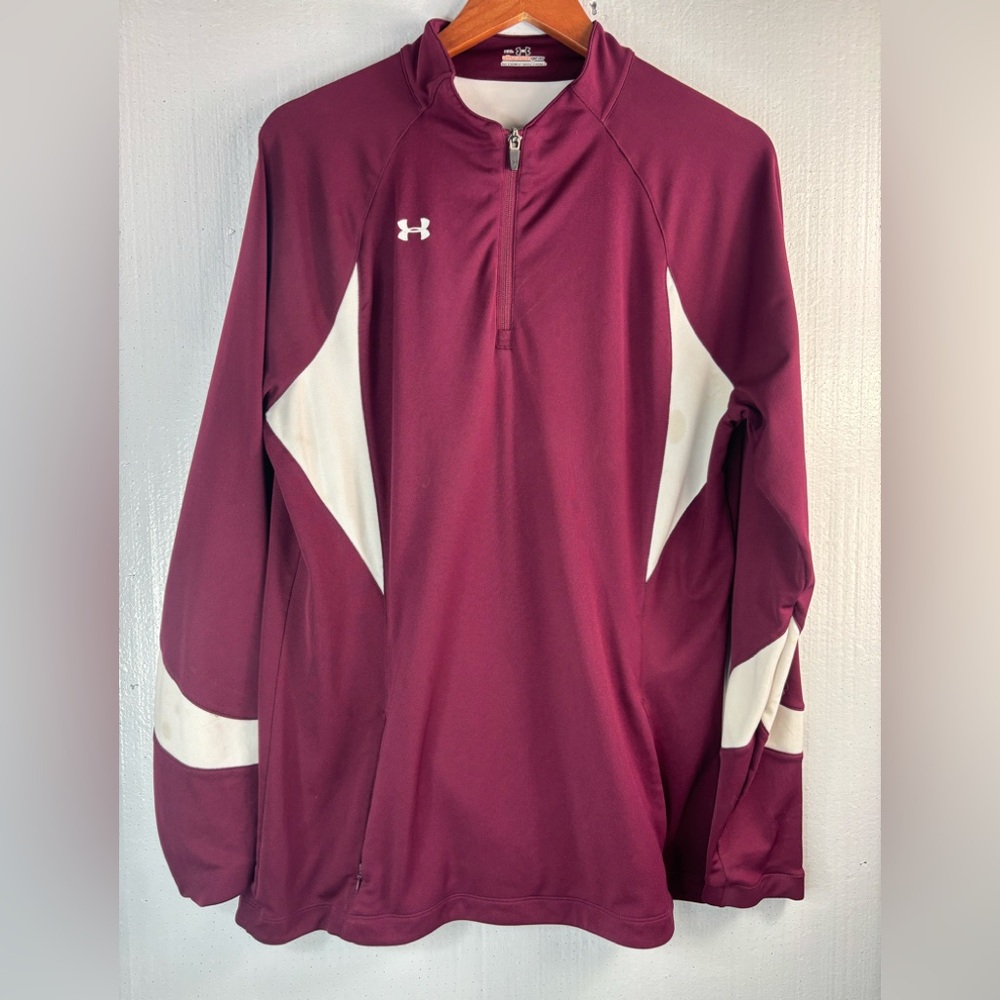 Under Armour XXL Women's Maroon Quarter Zip Knit Warmup Pullover